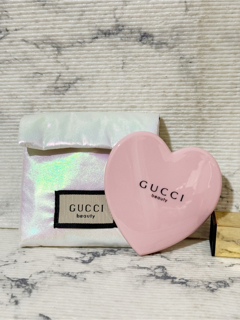 Gucci Beauty Pink Heart Mirror with Iridescent Pouch
